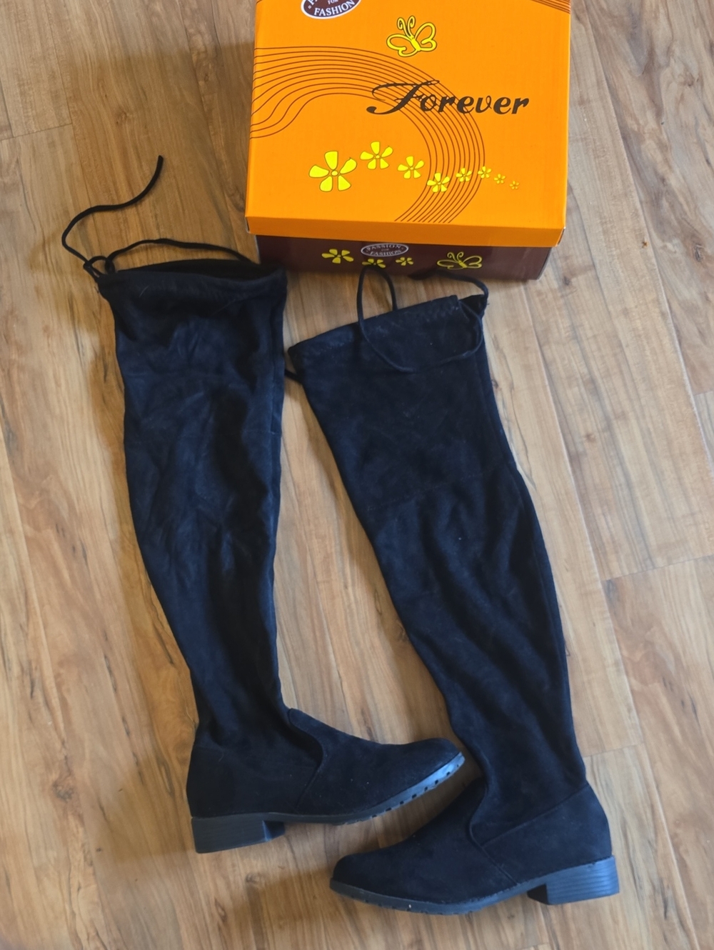Forever Black Over-the-Knee Suede-Look Boots